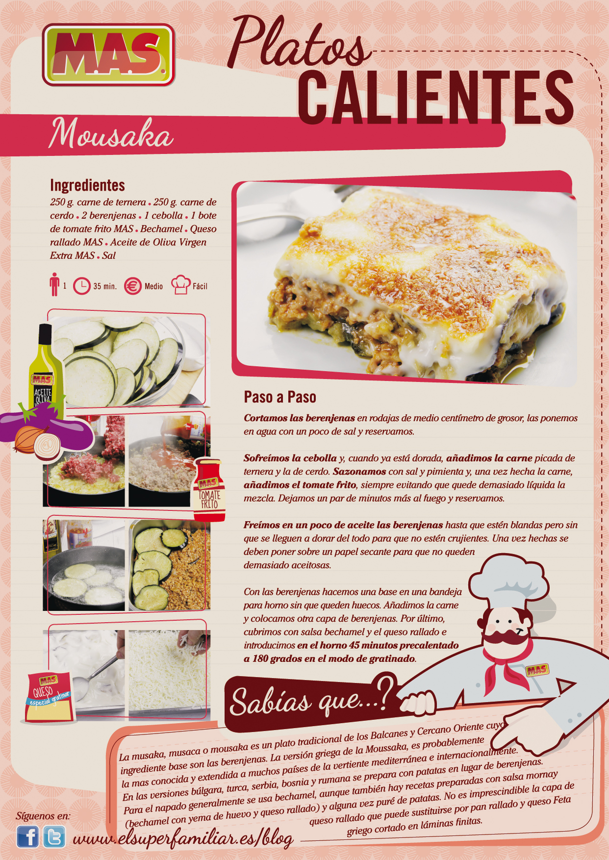 Infografía de receta de musaka