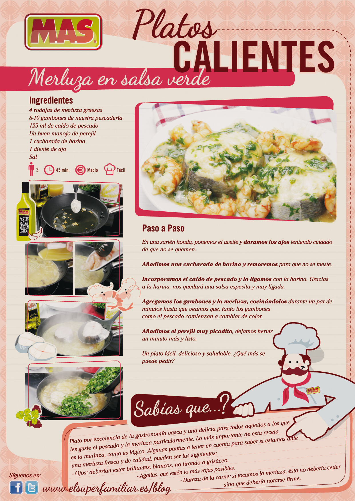 Infografía de receta de merluza en salsa verde