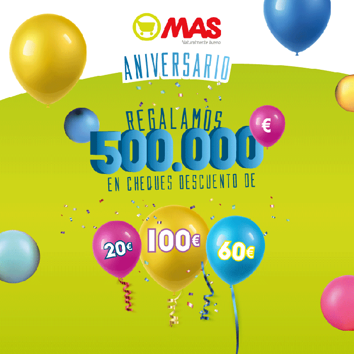 Supermercados MAS regala 500.000 euros en cupones de 20, 60 y 100 euros