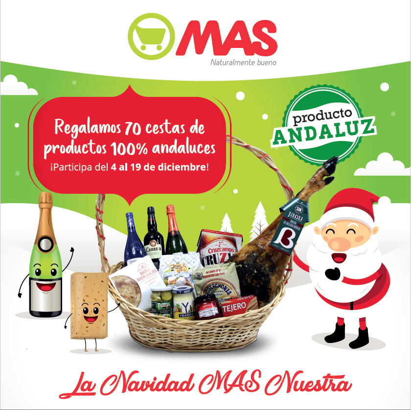 Sumamente elegante Bolos Humo Regalamos 70 cestas de Navidad con productos andaluces - Supermercados MAS