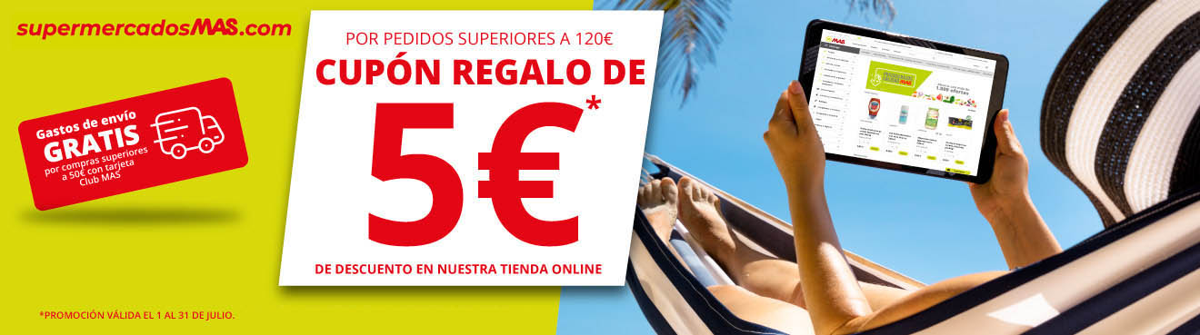 Este verano, 5€ gratis SupermercadosMAS.com - Supermercados MAS